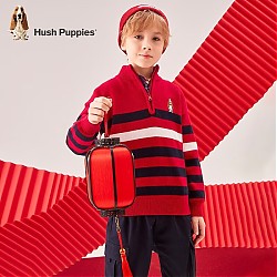 暇步士 童装儿童冬装毛衣男童2023年冬季新款男大童时尚条纹针织衫 珊瑚红 140cm