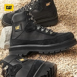 CAT 卡特彼勒 卡特 潮流机能风牛皮面户外休闲短筒高帮鞋短靴CONQUER 2.0 黑色