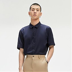 限尺码：GXG 夏季商场同款简约休闲刺绣短袖衬衫 GC123512D598