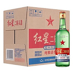 88VIP：红星 北京红星二锅头大二绿瓶56度500ml*6瓶清香型白酒纯粮（非原箱）