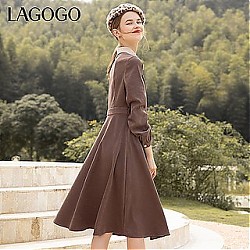 La·go·go 拉谷谷 Lagogo2021撞色方领纽扣装饰连衣裙女KCLL439C61