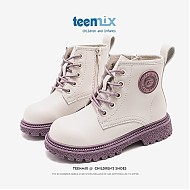 TEENMIX 天美意 童鞋儿童短靴2023春季新款中大童时尚小孩马丁靴 米色（加绒）