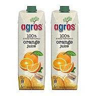 88VIP：agros 莱果仕 进口100%橙汁 1L*2瓶