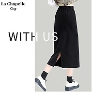 La Chapelle City 拉夏贝尔黑色半身裙女2023新款秋季流行梨型身材a字长款包臀裙 黑-纯色 M