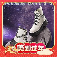 20点开始：Kiss Kitty [杨超越同款]KISSKITTY机能马丁靴女白色靴子链条英伦风厚底短靴