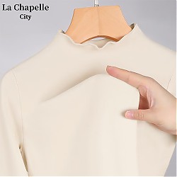La Chapelle City 拉夏贝尔 女士升级款双面德绒木耳边领打底衫