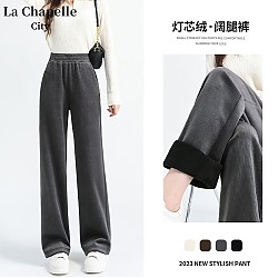 La Chapelle City 拉夏贝尔 女士新款加绒加厚灯芯绒直筒裤
