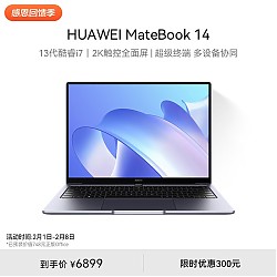 HUAWEI 华为 MateBook 14 2023款 十三代酷睿版 14英寸 轻薄本 皓月银（酷睿i7-1360P、核芯显卡、