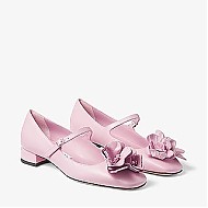 JIMMY CHOO ROSA/FLOWERS FLAT 花卉玫瑰色皮革平底鞋