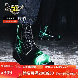 Dr.Martens 马丁（DR.MARTENS）1460 Flash 时尚个性闪电图形光面皮8孔马丁靴 黑/绿色 36码