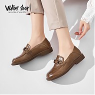Walker Shop 奥卡索 休闲鞋女羊皮通勤一脚蹬乐福鞋复古深口小皮鞋女 D111539 棕色 39码