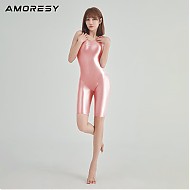 AMORESY Polyhymnia系列高弹光泽尾波冲浪竞技五分裤背带连体泳衣 粉色 M