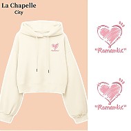 La Chapelle City 拉夏贝尔杏色连帽卫衣女2024新款春薄款爱心印花小个子薄 -K XL