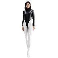 AMORESY Clotho系列高光泽性感长袖紧身弹力丝滑丁字款健身服泳衣 黑色 XXXL