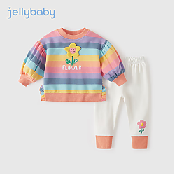 JELLYBABY 2024年春秋季新款女童婴幼套装上衣裤子 彩色条纹