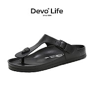 Devo 的沃 Life的沃拖鞋男女同款夹趾凉拖沙滩时尚轻质防水海滩人字拖1803 黑色EVA 39