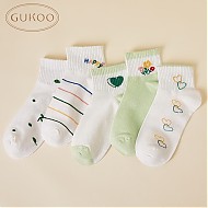 PLUS会员：GUKOO 果壳 舒适透气百搭可爱袜子合集 五双装