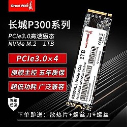 百亿补贴：Great Wall 长城 P300 M.2固态硬盘 2TB笔记本电脑游戏SSD台式机PCIE3.0
