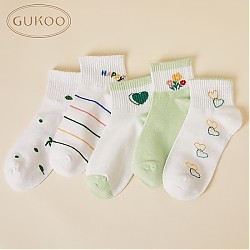 PLUS会员：GUKOO 果壳 舒适透气百搭可爱袜子合集 五双装