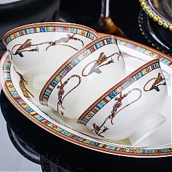 景德镇陶瓷碗家用防烫高脚碗米饭碗面碗简约轻奢 爱马仕 4.5英寸 5个 高脚碗