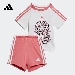 百亿补贴：adidas 阿迪达斯 印花运动短袖套装女婴童阿迪达斯轻运动GM8968 白/玫红色/玫红色/白 104CM