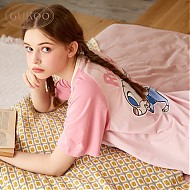 GUKOO 果壳 睡衣女夏季舒适可爱卡通家居服套装男睡衣B Q 粉色朱迪套装 S