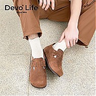 Devo 的沃 软木鞋休闲包头全包搭扣女鞋外穿秋冬真皮小皮鞋