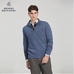 Brooks Brothers 男士绵羊毛半拉链宽松针织毛衣