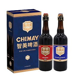 有券的上：CHIMAY 智美 蓝帽+红帽 修道院啤酒礼盒 750ml*2瓶 礼盒装 比利时进口