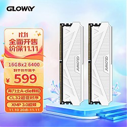 GLOWAY 光威 32GB(16Gx2)套装 DDR5 6400 台式机内存条 天策系列-皓月白 海力士A-die颗粒 CL32