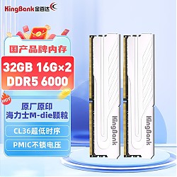 KINGBANK 金百达 银爵系列 DDR5 6000MHz 台式机内存条 32GB（16GB*2）