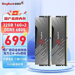 KINGBANK 金百达 黑刃 DDR5 6800MHz 台式机内存 马甲条 32GB(16GB*2)