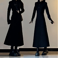 BTTKDL 赫本风显瘦御姐长袖连衣裙2023新款秋冬季高级感收腰气质穿搭长裙 黑色
