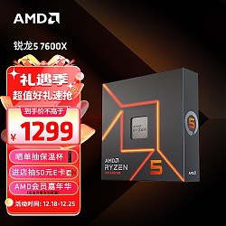 京东百亿补贴：AMD 锐龙 R5 7600X CPU 6核12线程 5.3GHz