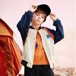 MQD 马骑顿 童装男童韩版棒球服外套秋新款儿童撞色拼接复古时髦开衫潮 藏青 160cm