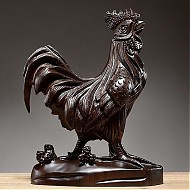 KITC 黑檀木雕大公鸡摆件十二生肖