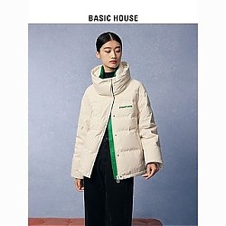 BASICHOUSE 百家好 Basic House/百家好白色短款羽绒服女款冬装时尚洋气撞色保暖外套