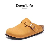 Devo 的沃 Life的沃软木鞋 休闲时尚舒适百搭包头鞋 鞋子女夏季新款拖鞋3624 黄棕磨砂皮