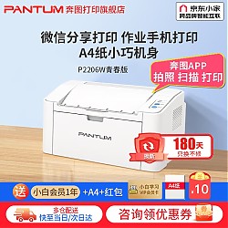 京东百亿补贴：PANTUM 奔图 P2206W 黑白激光打印机 青春版 白色
