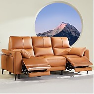 春焕新、家装季：8H B9 真皮意式极简电动沙发 活力橙 三人位双电动