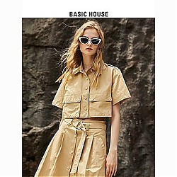 BASICHOUSE 百家好 Basic House/百家好新款2023夏季大地色短外套半身裙两件套套装女