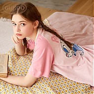 GUKOO 果壳 睡衣女夏季舒适可爱卡通家居服套装男睡衣B Q 粉色朱迪套装