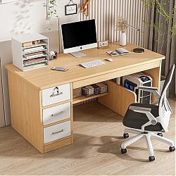 简座 台式电脑桌【三抽】田园橡木色+暖白色1.2米