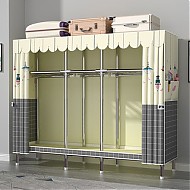立构 衣柜家用卧室简易布衣柜现代简约出租房用钢管加粗加固组装收纳柜